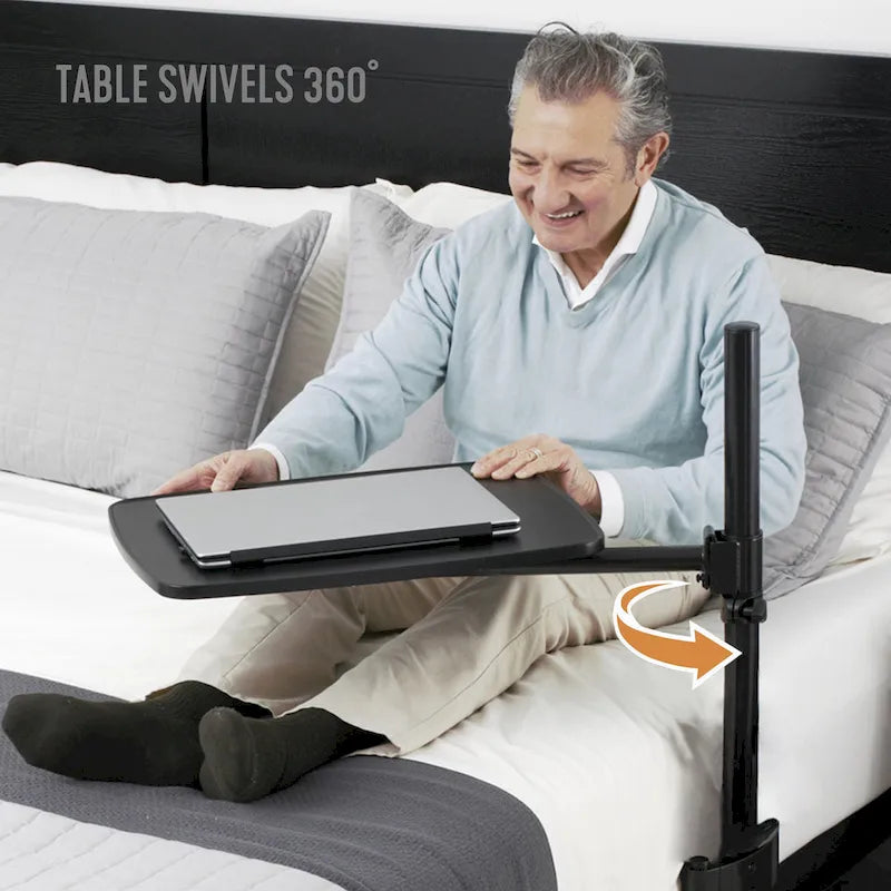Black Overbed Table, Adjustable Height & 360° Swivel, Single User