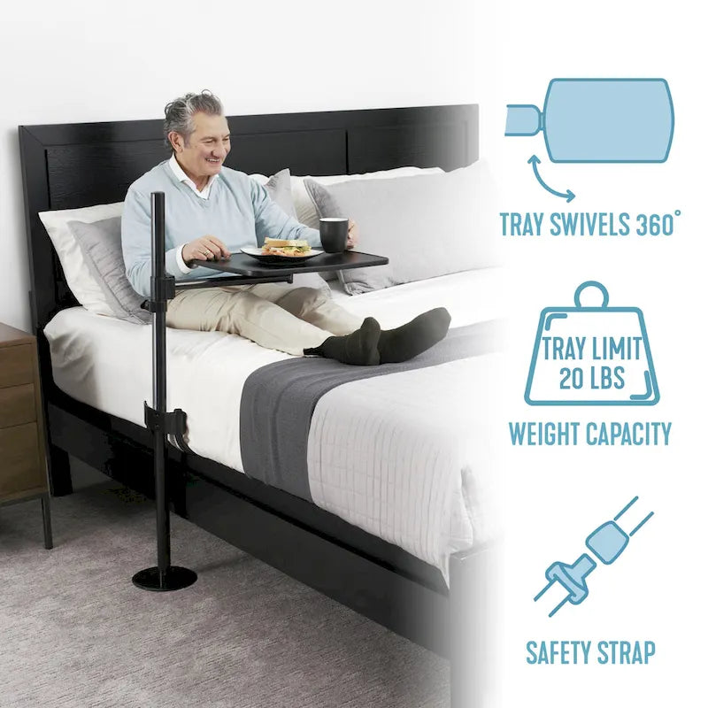 Black Overbed Table, Adjustable Height & 360° Swivel, Single User