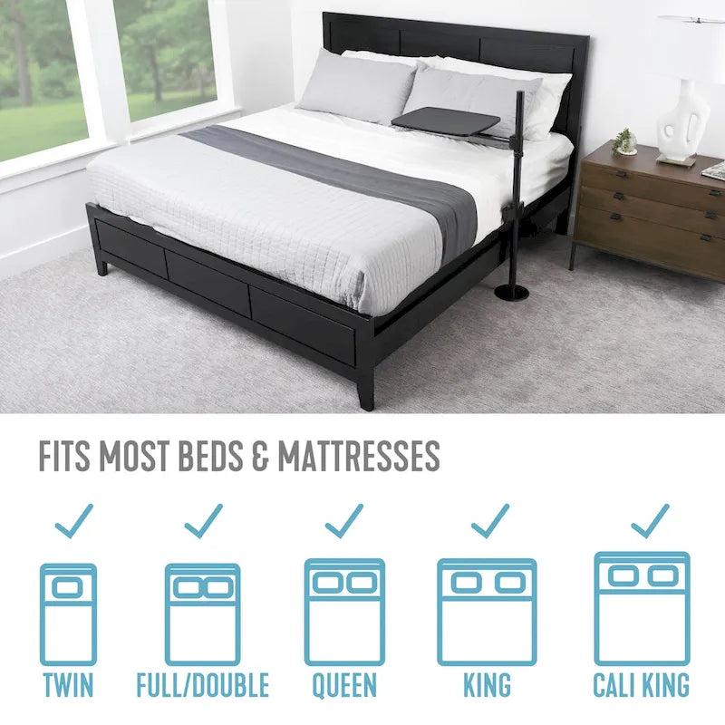 Black Overbed Table, Adjustable Height & 360° Swivel, Single User