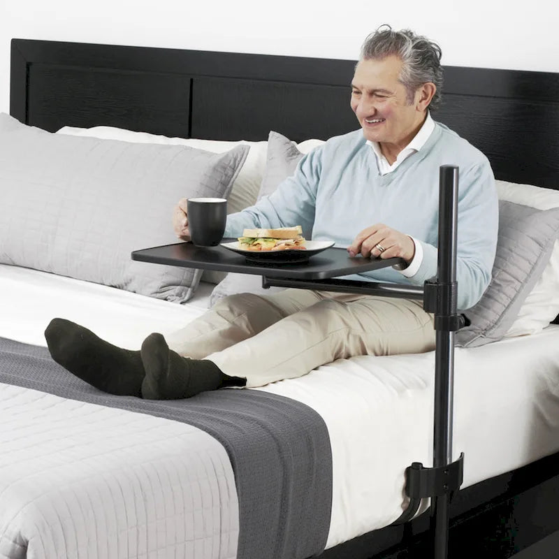Black Overbed Table, Adjustable Height & 360° Swivel, Single User