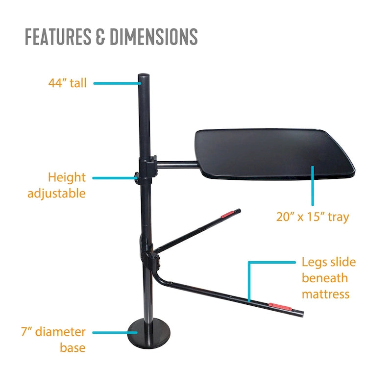 Black Overbed Table, Adjustable Height & 360° Swivel, Single User