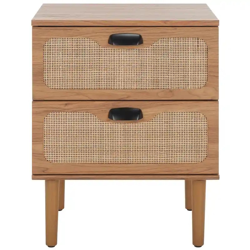 2-Drawer Nightstand, Rattan Mesh, Oak / Distressed Black / Bleached White / Black / Walnut