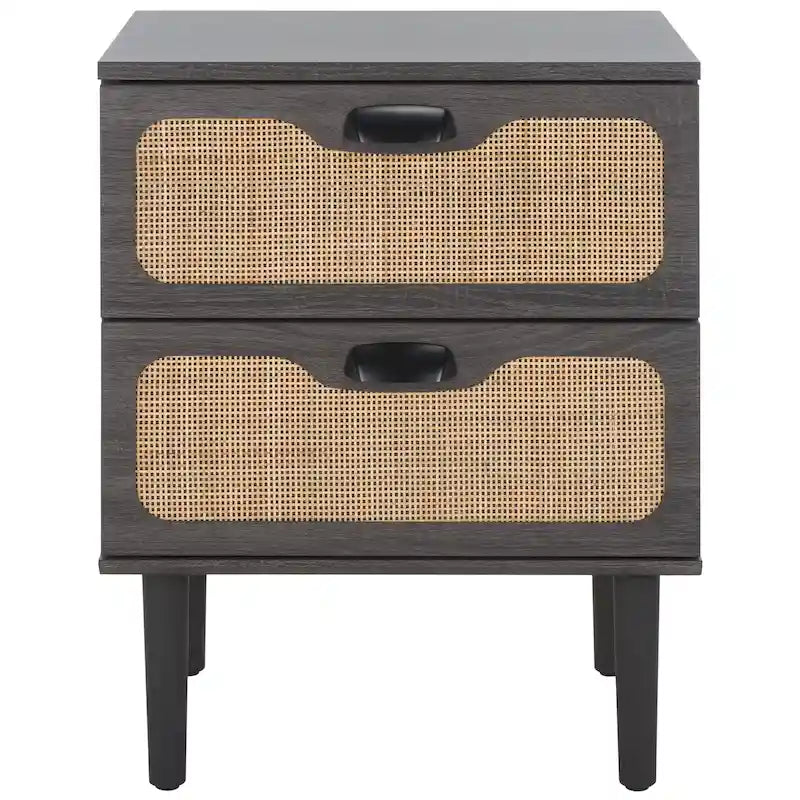 2-Drawer Nightstand, Rattan Mesh, Oak / Distressed Black / Bleached White / Black / Walnut