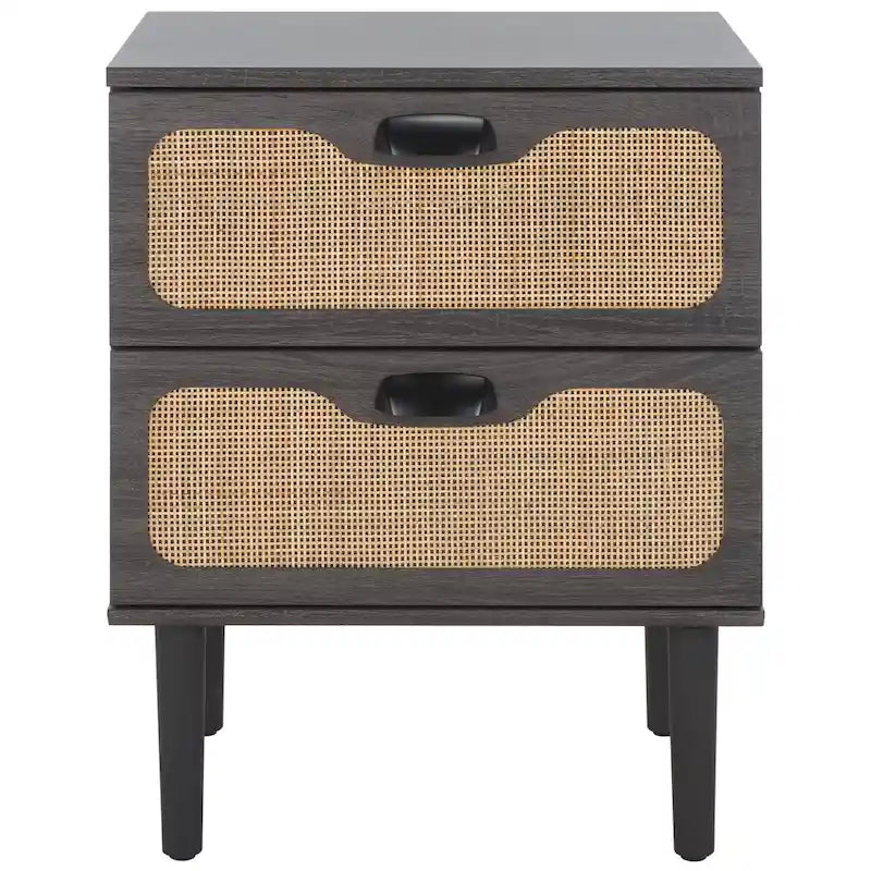 2-Drawer Nightstand, Rattan Mesh, Oak / Distressed Black / Bleached White / Black / Walnut