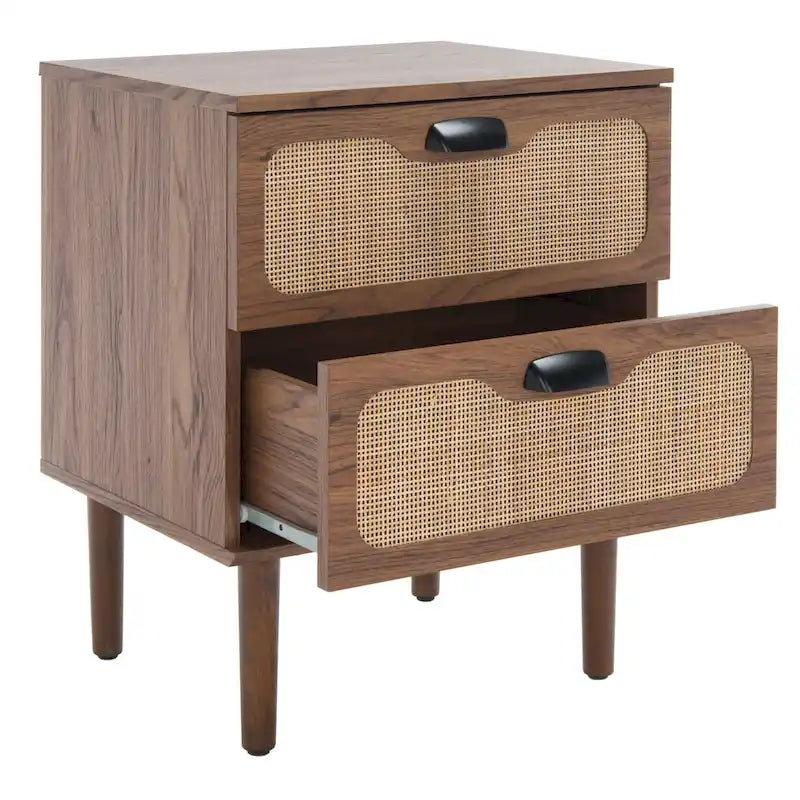 2-Drawer Nightstand, Rattan Mesh, Oak / Distressed Black / Bleached White / Black / Walnut