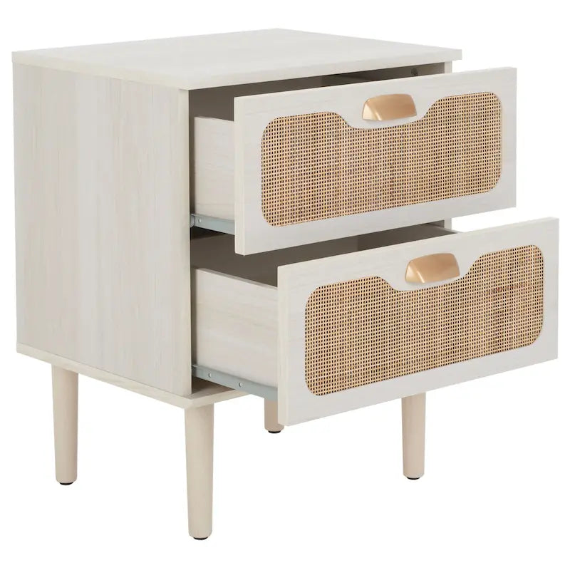 2-Drawer Nightstand, Rattan Mesh, Oak / Distressed Black / Bleached White / Black / Walnut