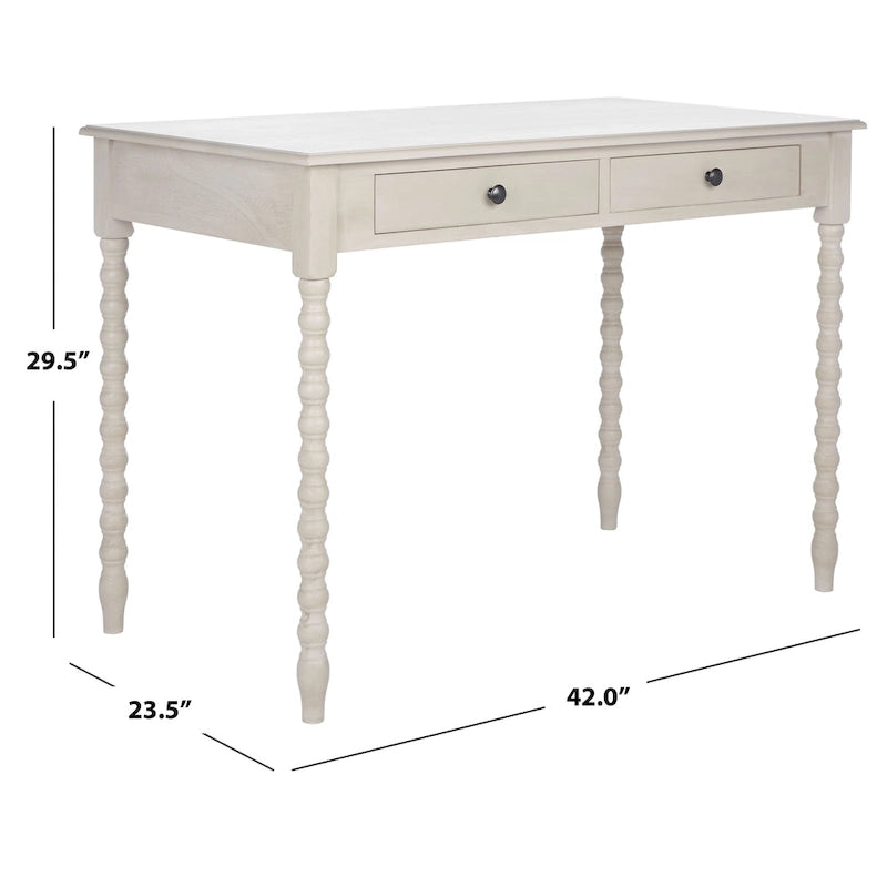 Taupe 2-Drawer Writing Desk with Ball-Turned Legs, 1-Person