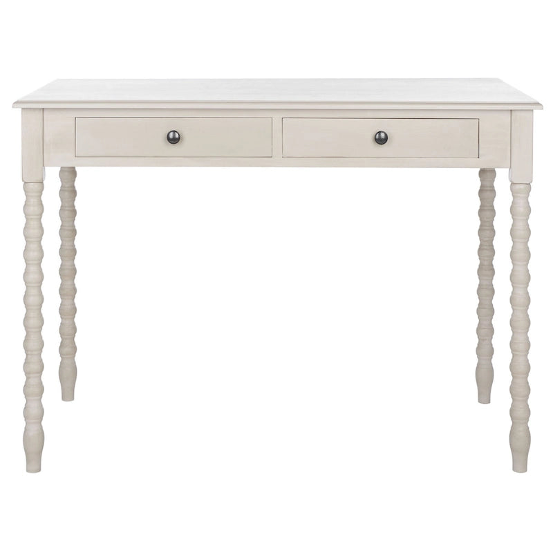 Taupe 2-Drawer Writing Desk with Ball-Turned Legs, 1-Person