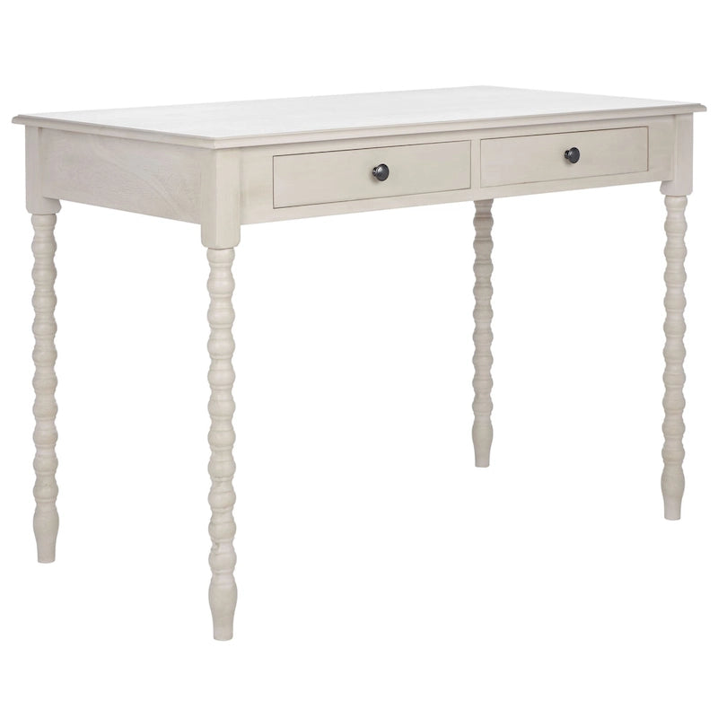 Taupe 2-Drawer Writing Desk with Ball-Turned Legs, 1-Person