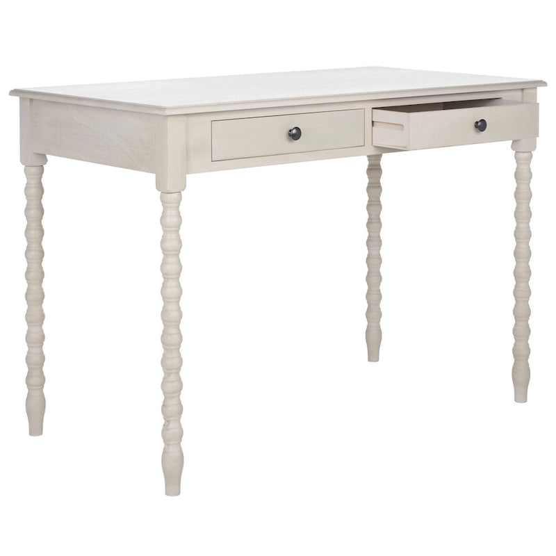 Taupe 2-Drawer Writing Desk with Ball-Turned Legs, 1-Person