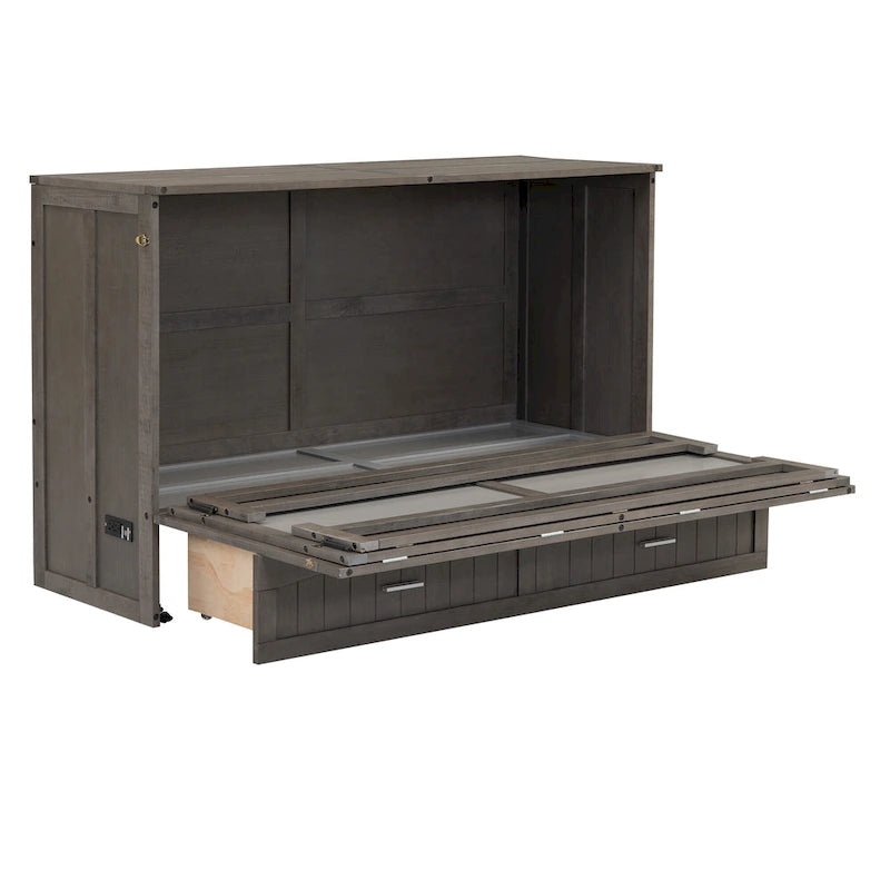 Antique Grey Queen Murphy Bed with Charging Station, Sleeps 1
