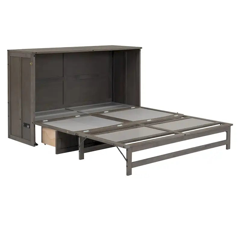 Antique Grey Queen Murphy Bed with Charging Station, Sleeps 1