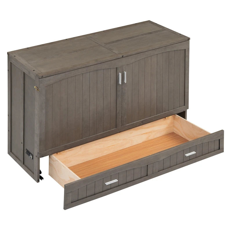 Antique Grey Queen Murphy Bed with Charging Station, Sleeps 1