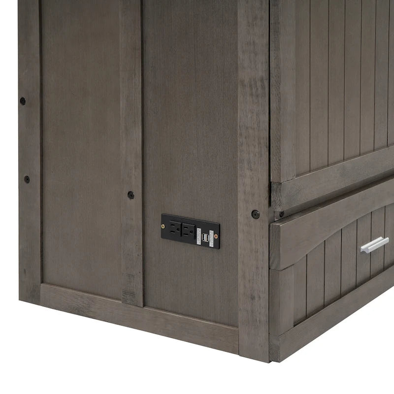 Antique Grey Queen Murphy Bed with Charging Station, Sleeps 1