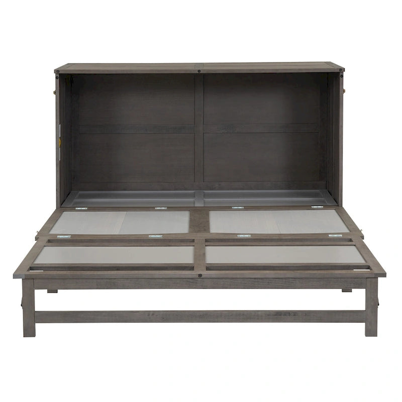 Antique Grey Queen Murphy Bed with Charging Station, Sleeps 1