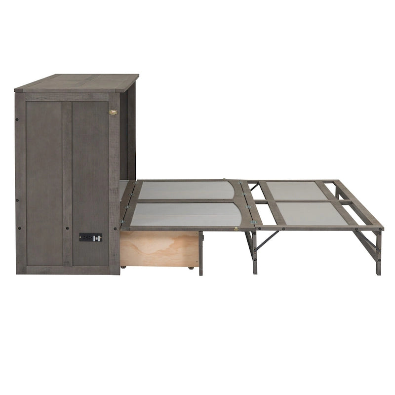 Antique Grey Queen Murphy Bed with Charging Station, Sleeps 1