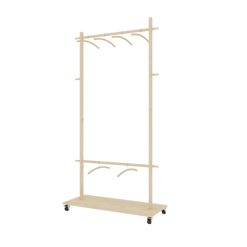 Beige Freestanding Garment Rack, Single Rod with Bottom Shelf, for 1 Person