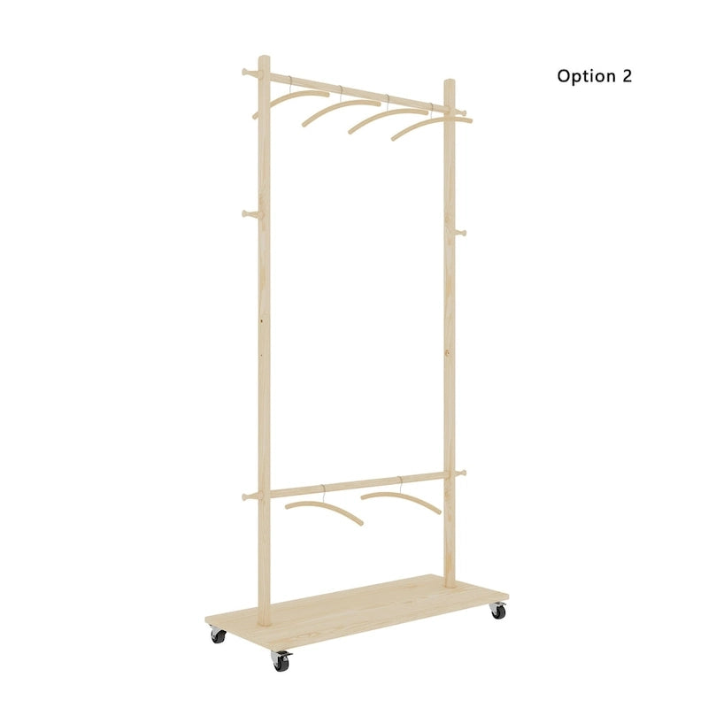Beige Freestanding Garment Rack, Single Rod with Bottom Shelf, for 1 Person
