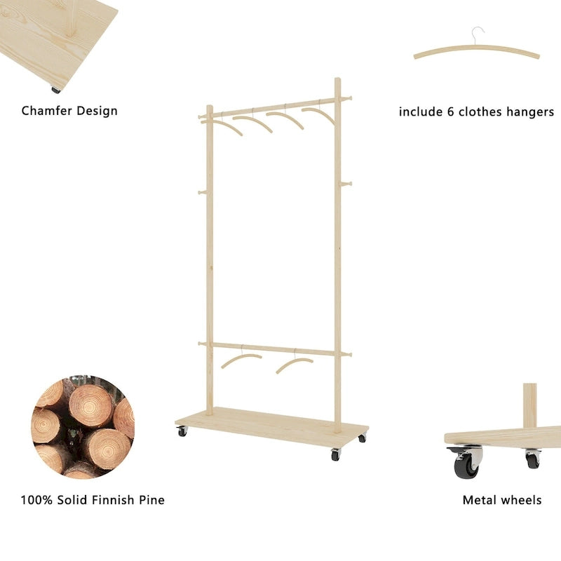 Beige Freestanding Garment Rack, Single Rod with Bottom Shelf, for 1 Person