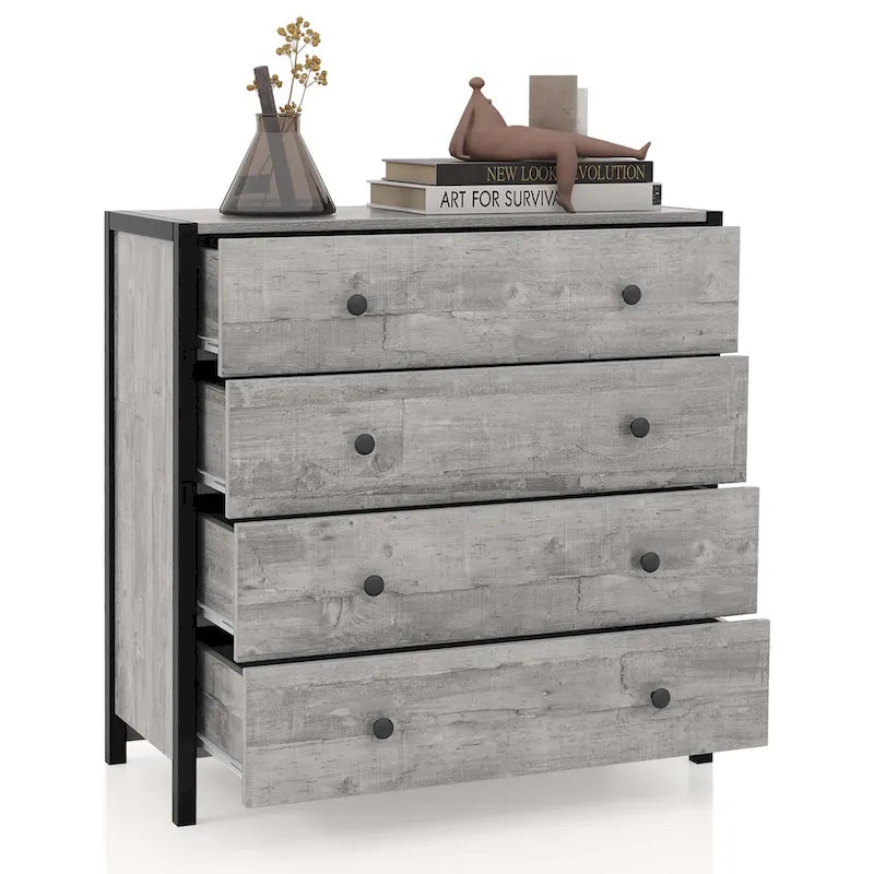 Oak / Grey 4-Drawer Dresser – Vintage Style