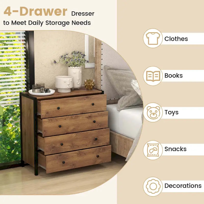 Oak / Grey 4-Drawer Dresser – Vintage Style