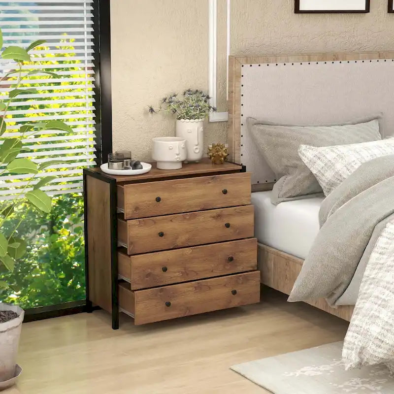 Oak / Grey 4-Drawer Dresser – Vintage Style