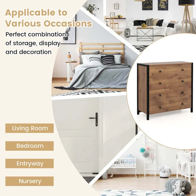 Oak / Grey 4-Drawer Dresser – Vintage Style