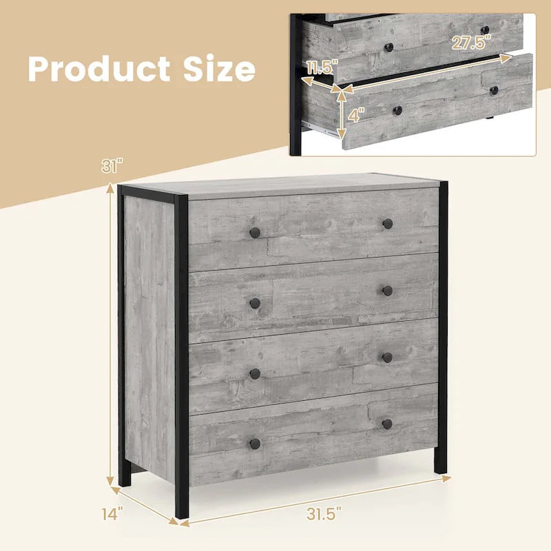 Oak / Grey 4-Drawer Dresser – Vintage Style