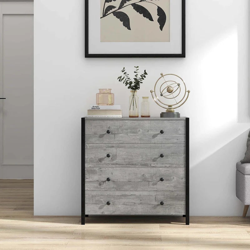 Oak / Grey 4-Drawer Dresser – Vintage Style