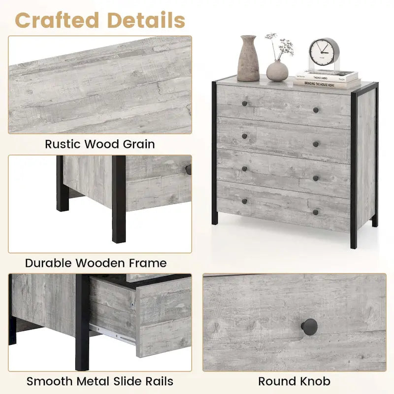 Oak / Grey 4-Drawer Dresser – Vintage Style