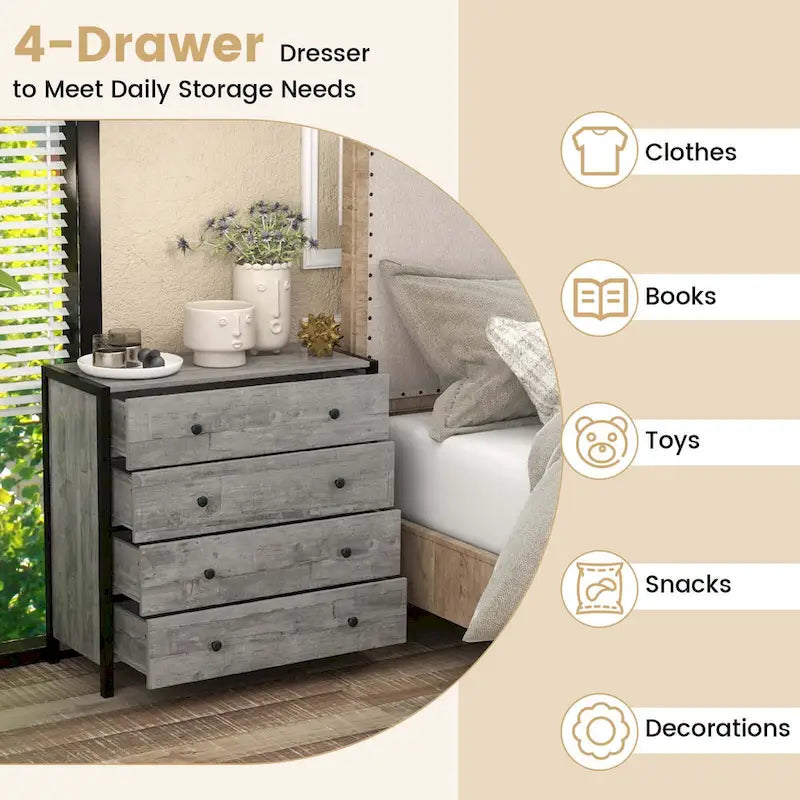 Oak / Grey 4-Drawer Dresser – Vintage Style