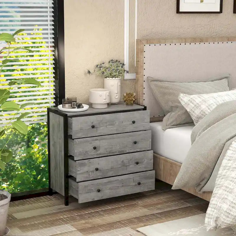 Oak / Grey 4-Drawer Dresser – Vintage Style