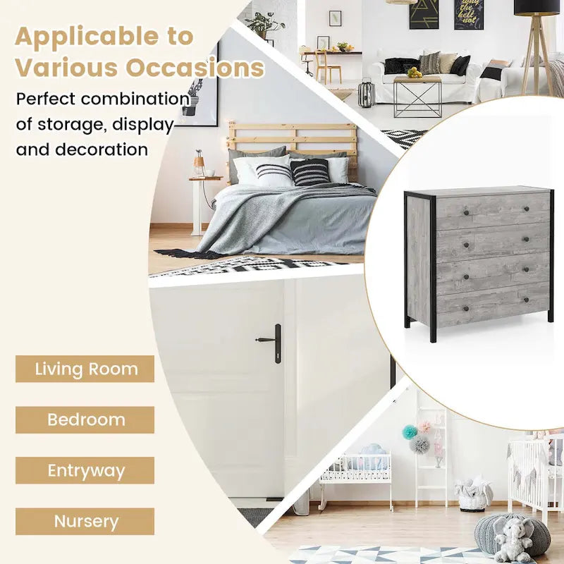 Oak / Grey 4-Drawer Dresser – Vintage Style