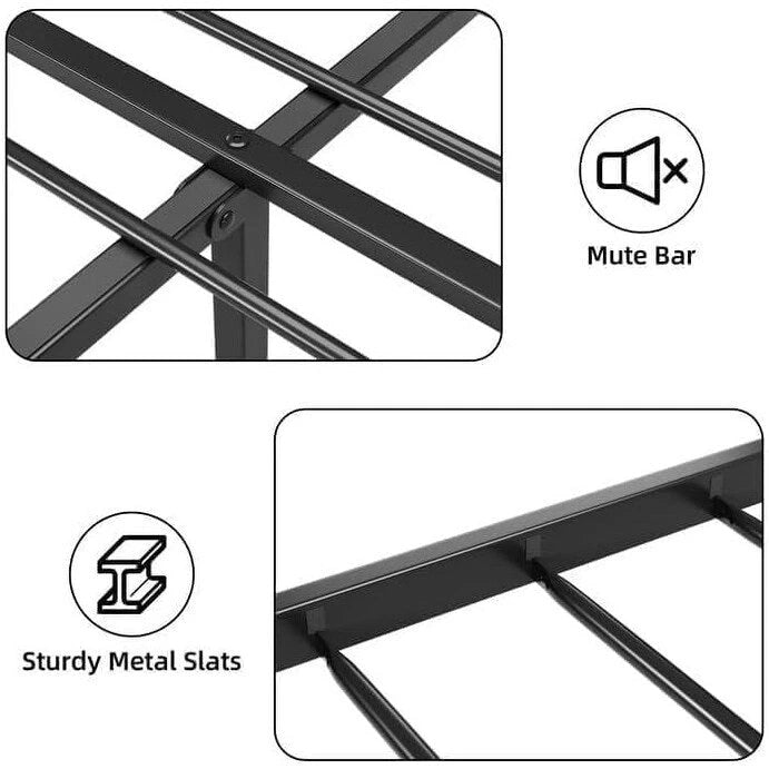 Brown / Light Grey Industrial Platform Bed Frame with Headboard – Full / Queen / King, Fits 2