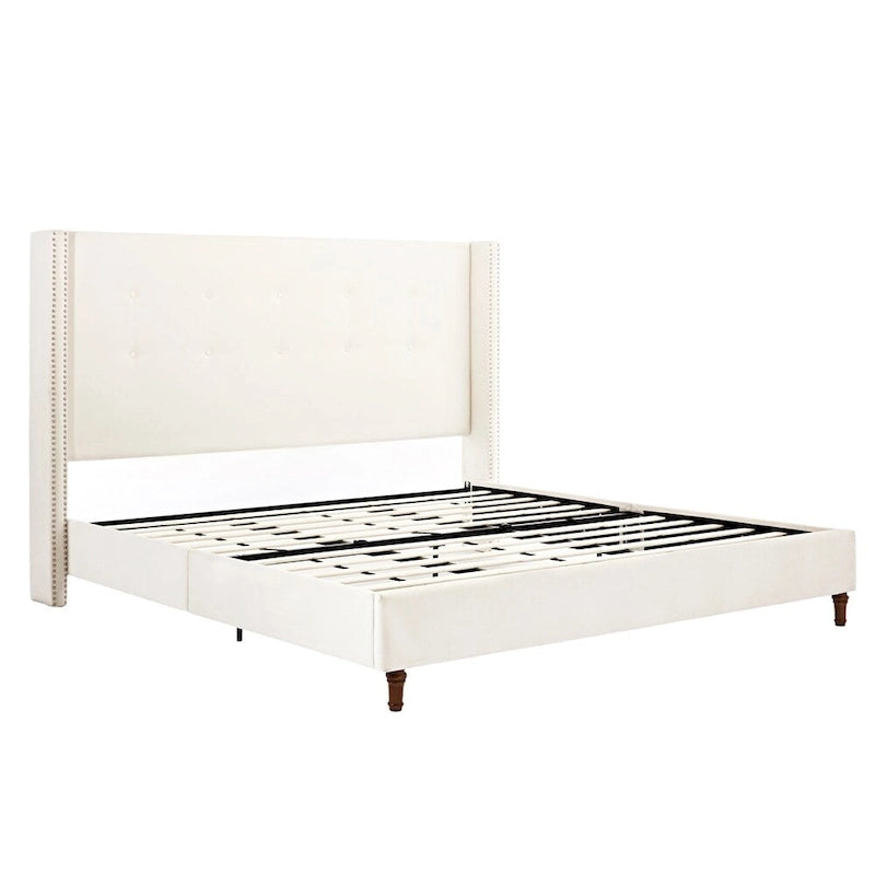 Ivory Wingback King Bed, Tufted Headboard, 2-Person