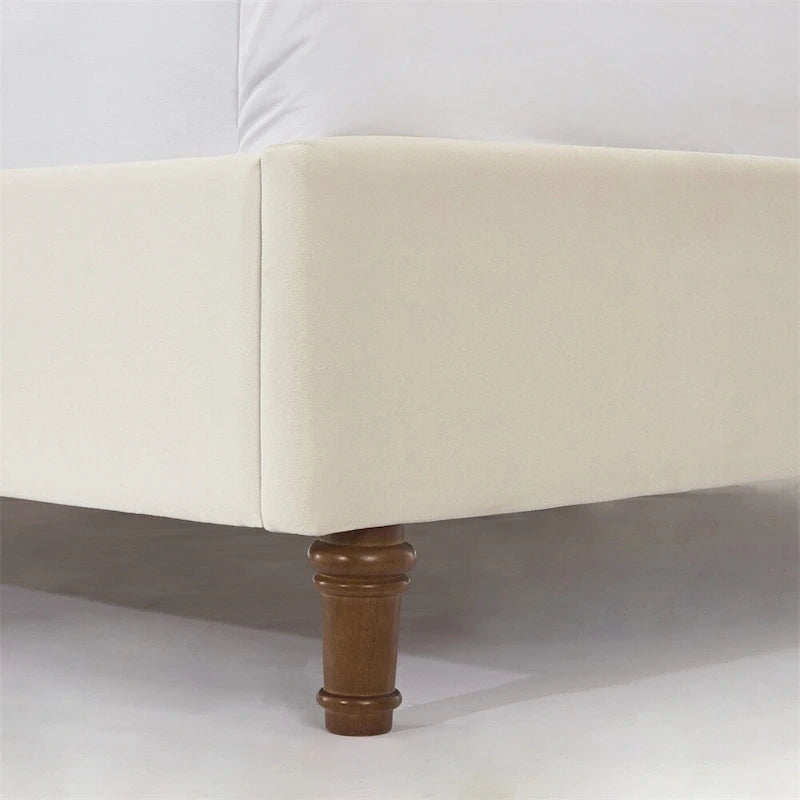 Ivory Wingback King Bed, Tufted Headboard, 2-Person