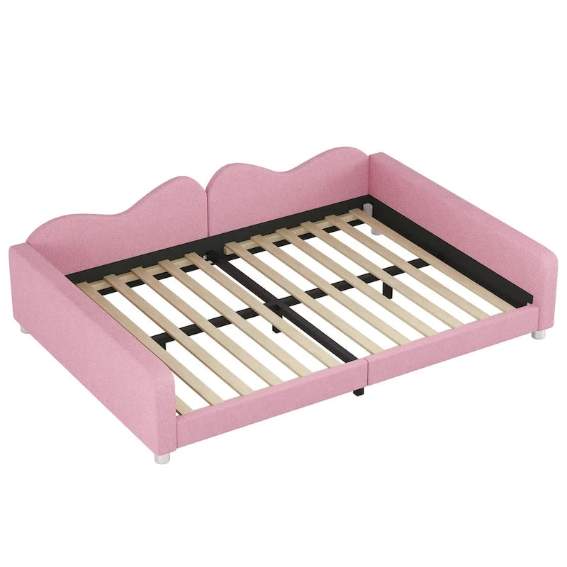 Pink Sherpa Upholstered Daybed with Cloud Backrest – Full Size, 1-Person