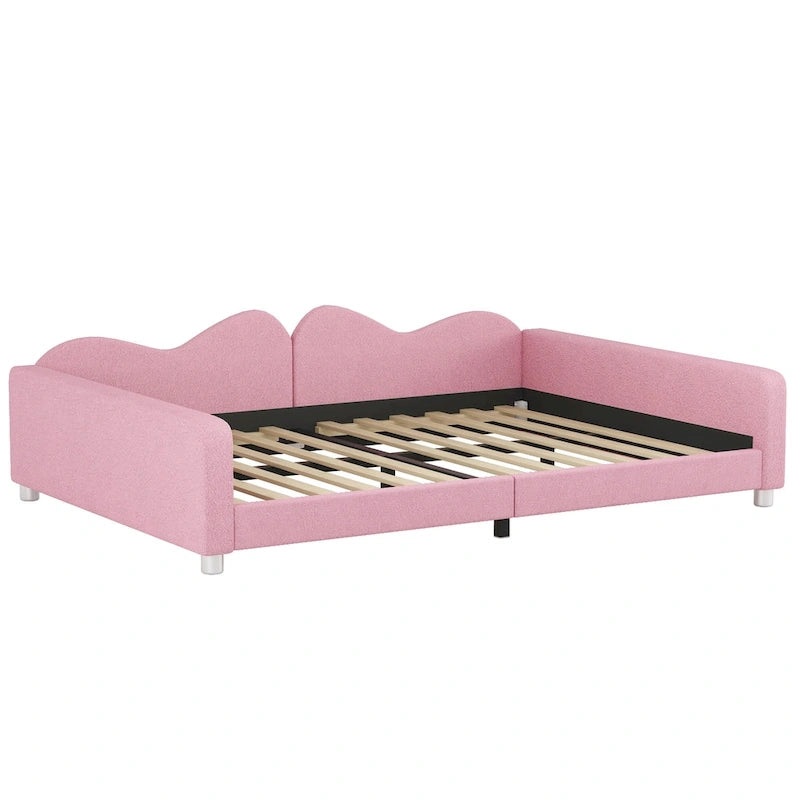 Pink Sherpa Upholstered Daybed with Cloud Backrest – Full Size, 1-Person