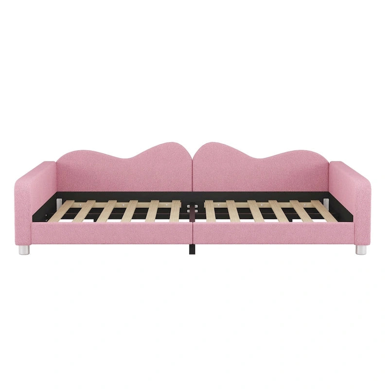 Pink Sherpa Upholstered Daybed with Cloud Backrest – Full Size, 1-Person