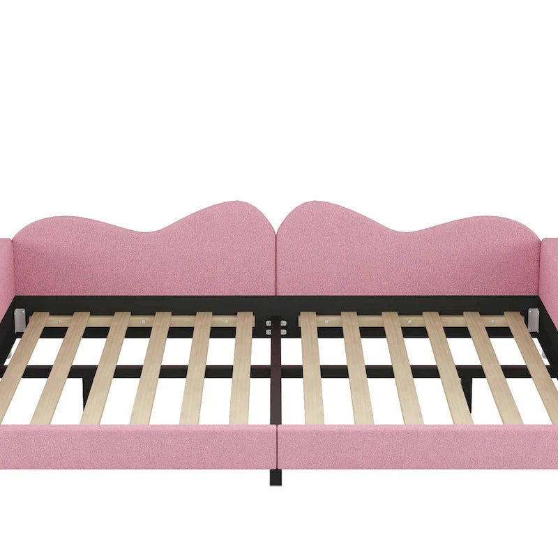 Pink Sherpa Upholstered Daybed with Cloud Backrest – Full Size, 1-Person