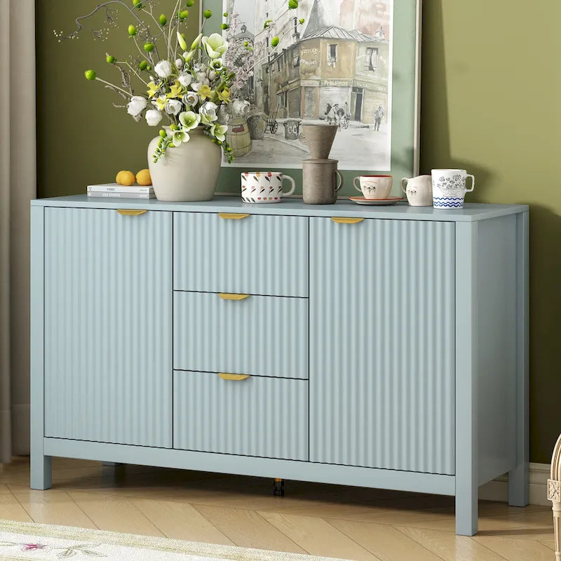 Buffet Cabinet Sideboard with 3 Drawers, Wave Design Dining Storage Cabinet Coffee Bar Cabinet Entryway Cabinet Console Table