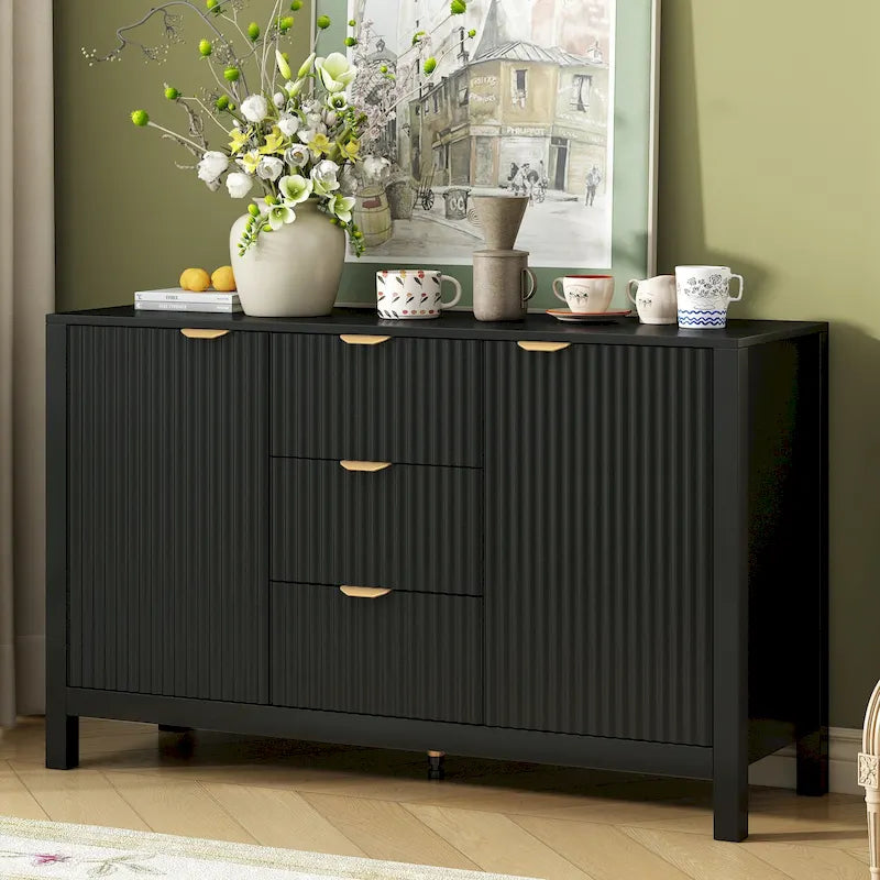 Buffet Cabinet Sideboard with 3 Drawers, Wave Design Dining Storage Cabinet Coffee Bar Cabinet Entryway Cabinet Console Table