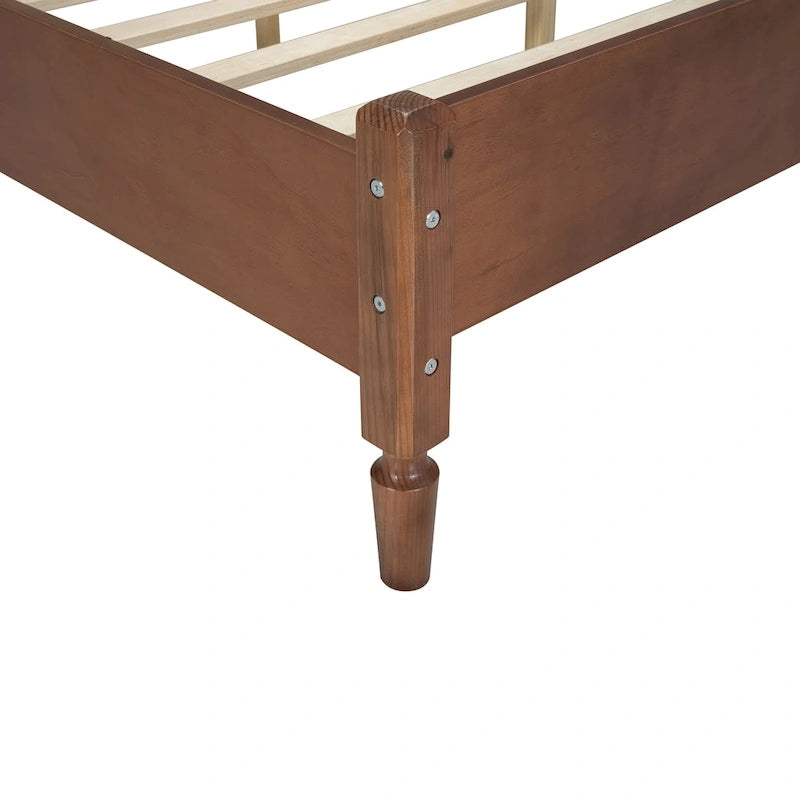 Walnut / Black Rattan Headboard Bed Frame, Full & Queen, Fits 1–2