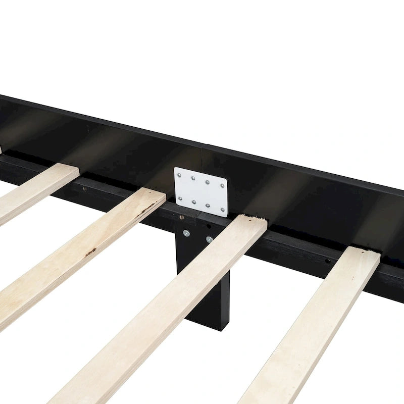 Walnut / Black Rattan Headboard Bed Frame, Full & Queen, Fits 1–2
