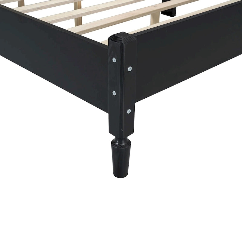 Walnut / Black Rattan Headboard Bed Frame, Full & Queen, Fits 1–2