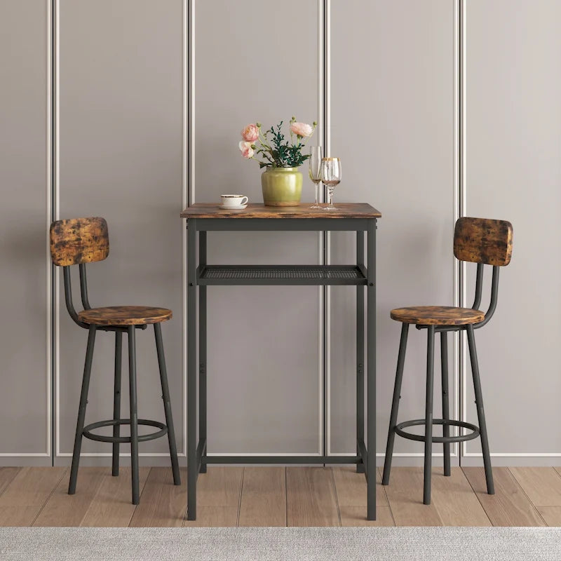 Modern Style 3-Piece Dining Set with Square Table, Partition and 2 Bar Stools