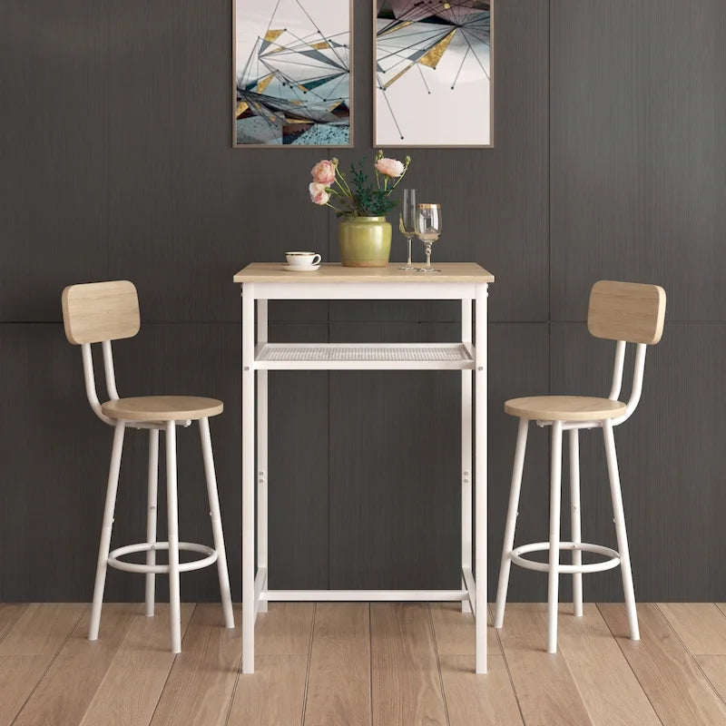 Modern Style 3-Piece Dining Set with Square Table, Partition and 2 Bar Stools