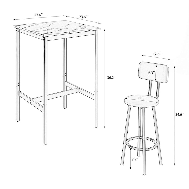 Modern Style 3-Piece Dining Set with Square Table, Partition and 2 Bar Stools