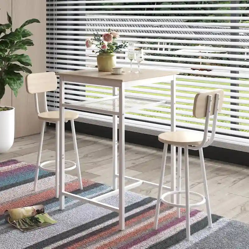 Modern Style 3-Piece Dining Set with Square Table, Partition and 2 Bar Stools