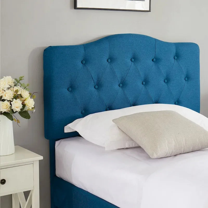 Dark Blue Tufted Upholstered Platform Bed Frame, Adjustable Headboard – Twin / Full / Queen